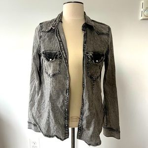 Divided Cotton Acid Washed Black Denim Shirt